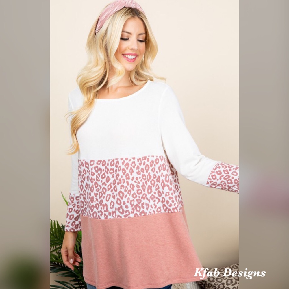 🥰LAST! French Terry Color Block Animal Print Top! - Picture 4 of 5